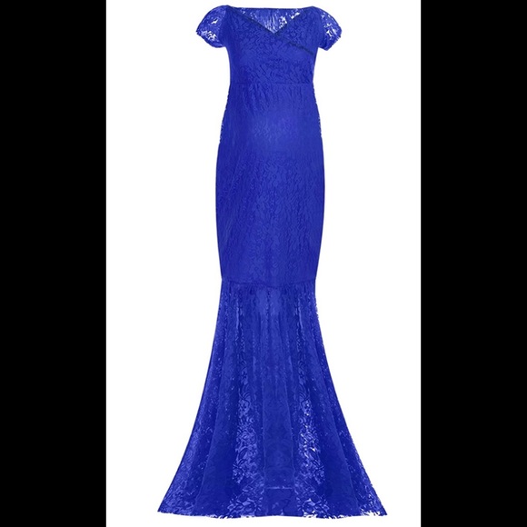 NWOT Mermaid Maternity  Off Shoulder Short Sleeve V Neck Photo Pregnancy Dress - Picture 3 of 6